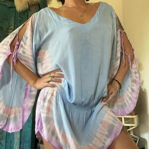 Tie-Dye Kaftan Dress in Blue and Purple